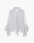 Hanna Blusa de Rayas con Volantes y Lazo al Cuello