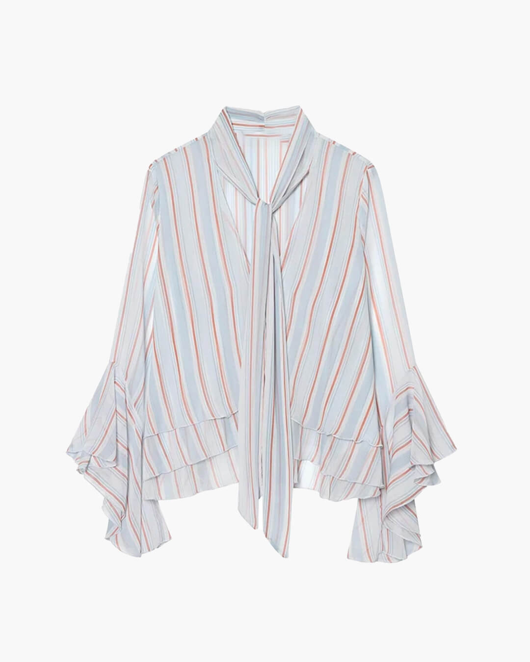Hanna Blusa de Rayas con Volantes y Lazo al Cuello