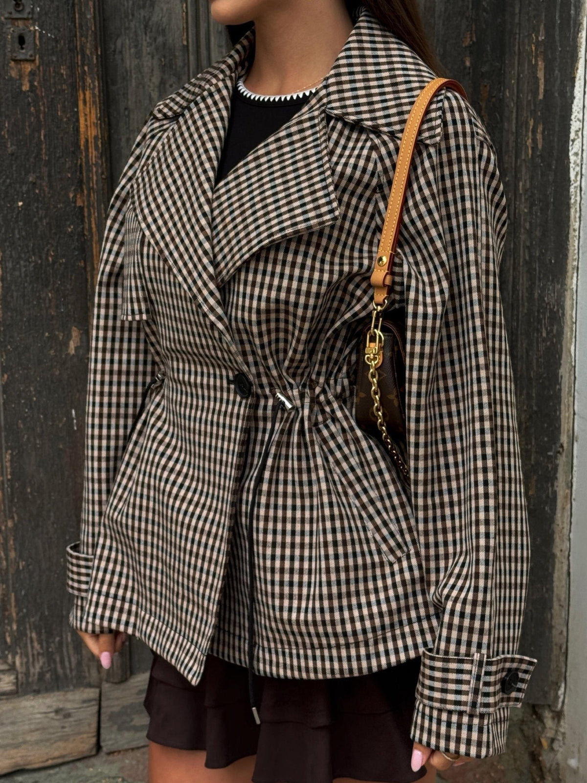 Helena Trench corto de cuadro Vichy con cordón