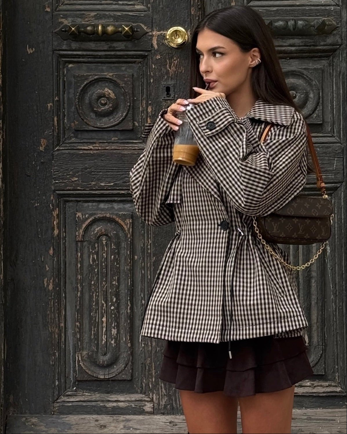 Helena Trench corto de cuadro Vichy con cordón