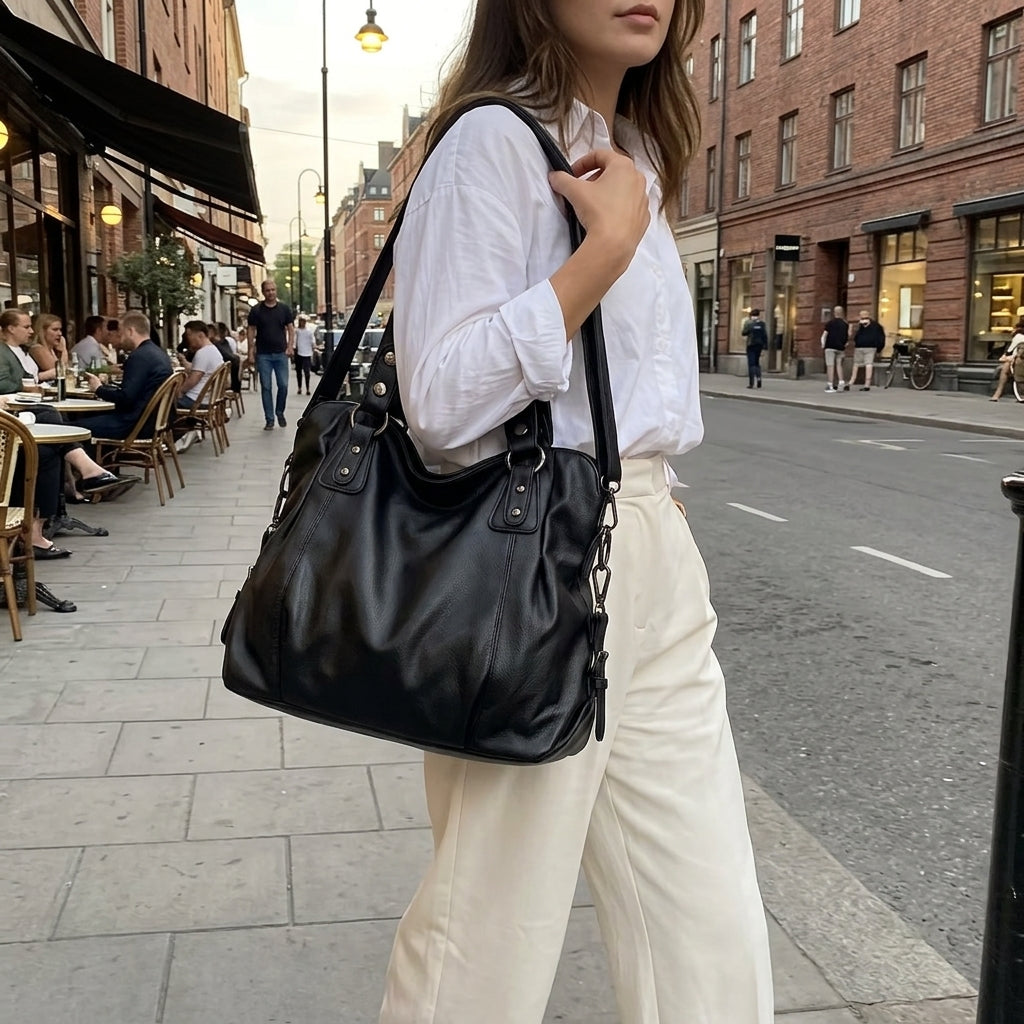 HÉRA - Bolso Grande de Cuero Suave Negro