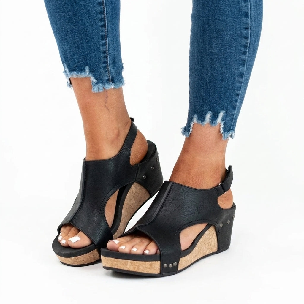 Hudus - Sandalia Mujer Piel de Cuña Estilo Gladiador