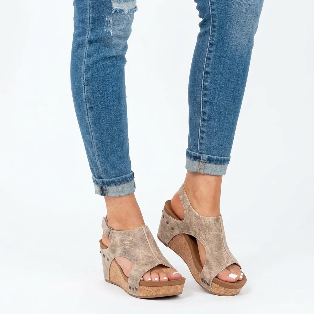 Hudus - Sandalia Mujer Piel de Cuña Estilo Gladiador