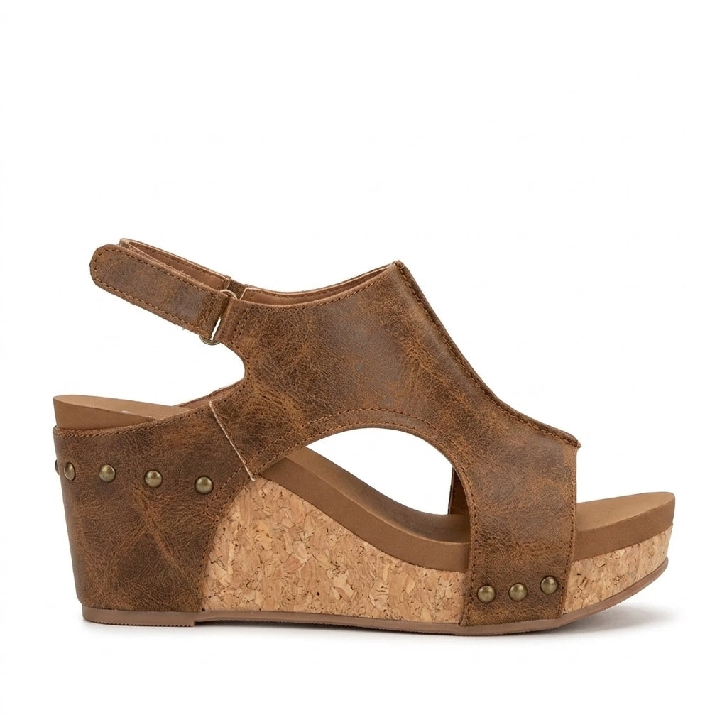 Hudus - Sandalia Mujer Piel de Cuña Estilo Gladiador