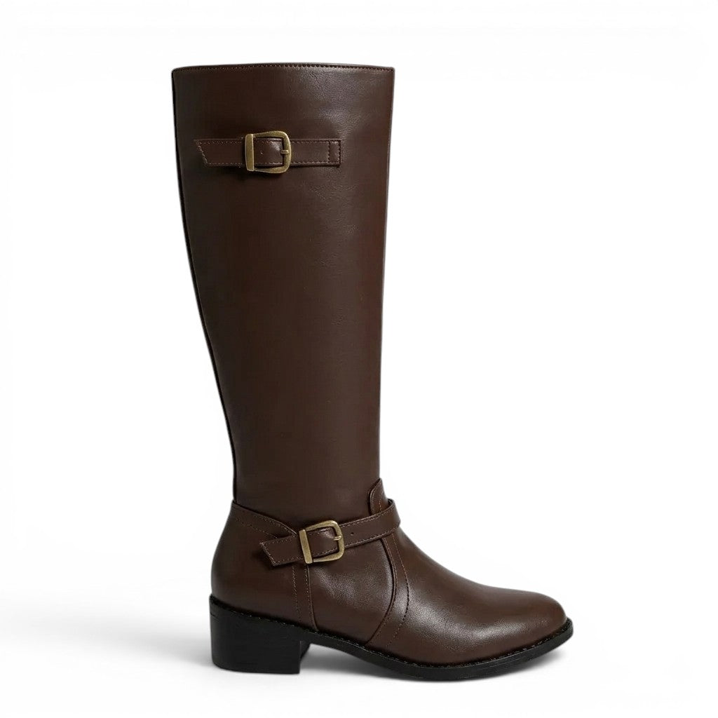 Fanny - Botas de Montar Mujer Hebillas Doradas Y Tacón Bajo Elegante