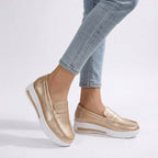 Taama - Mocasín Mujer Metalizado de Suela de Cuña