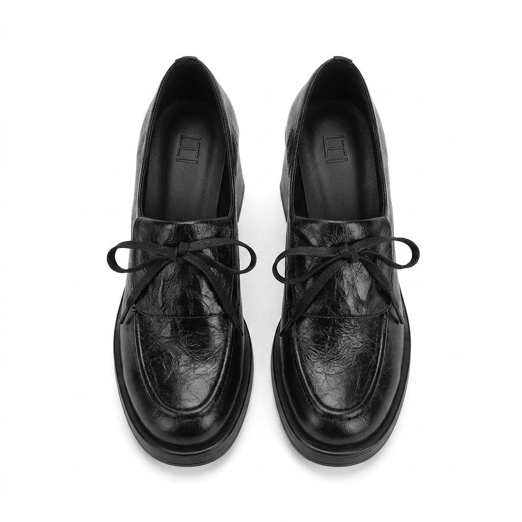 Mera - Mocasín de Tacón Ancho Mujer de Piel Arrugado