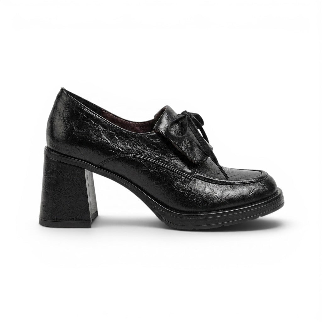 Mera - Mocasín de Tacón Ancho Mujer de Piel Arrugado