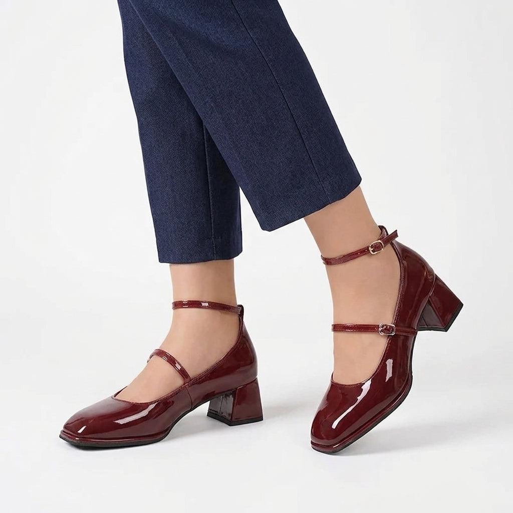 Mary Jane - Mocasín para Mujer de Piel de Charol de Tacón