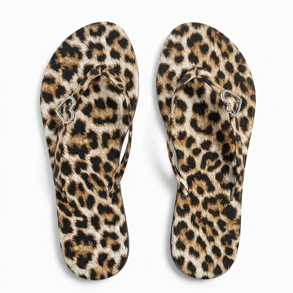 Léontine - Sandalia Plana Mujer Estampado de Leopardo Chic