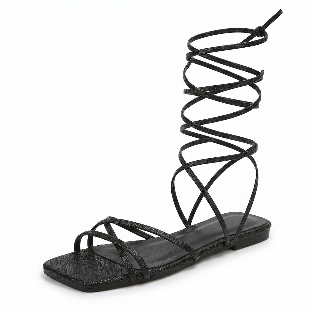 Yula - Sandalia Plana Mujer Cordones Altos