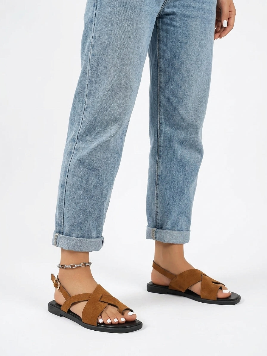 Haline - Sandalias Planas Mujer de Tiras Anchas Cruzadas