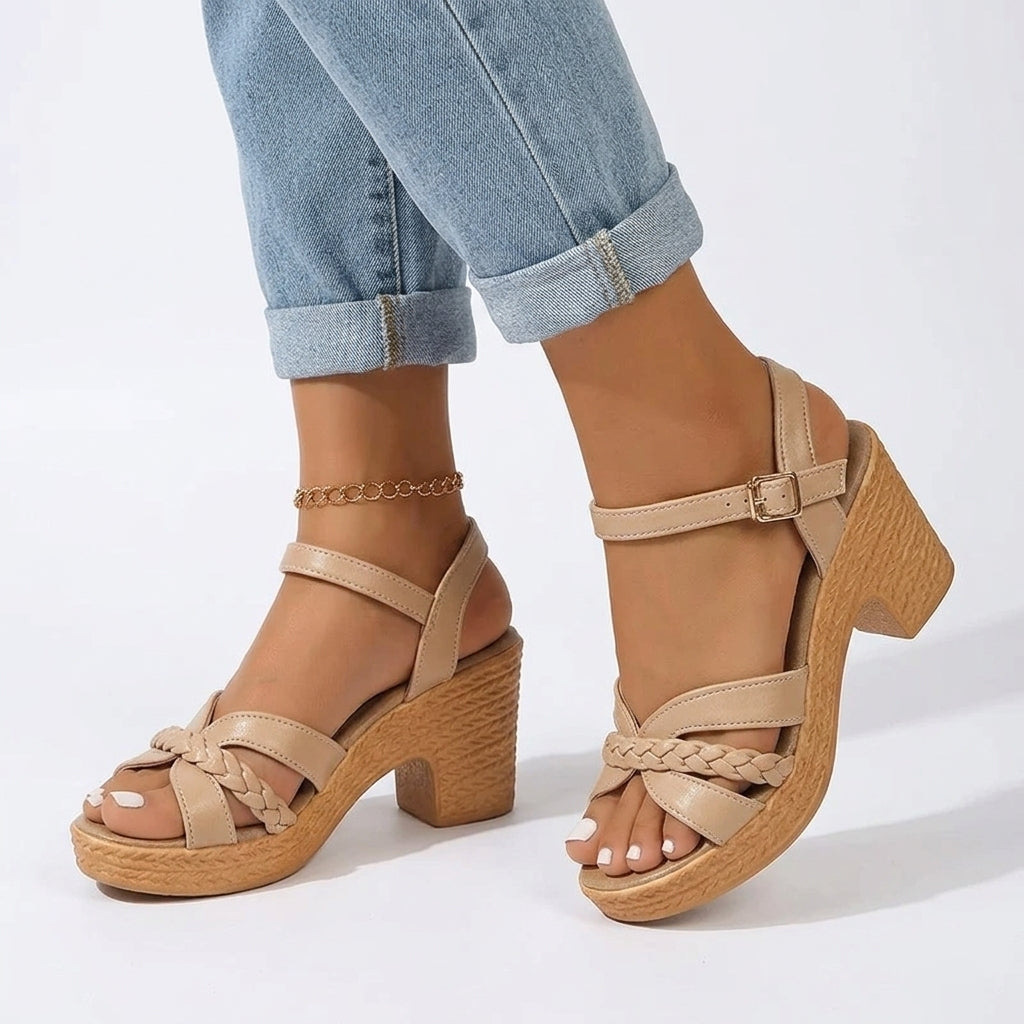 Raphia - Sandalia de Tacón Trenzadas para Mujer