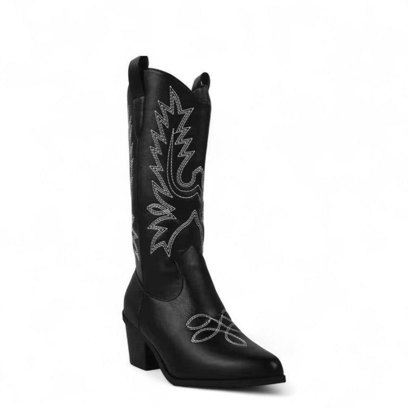 Dyna - Bota Campera Elegante de Tacón con Bordados para Mujer