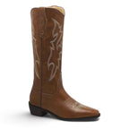 Ivya - Bota Campera Mujer Marrón de Tacón con Bordados