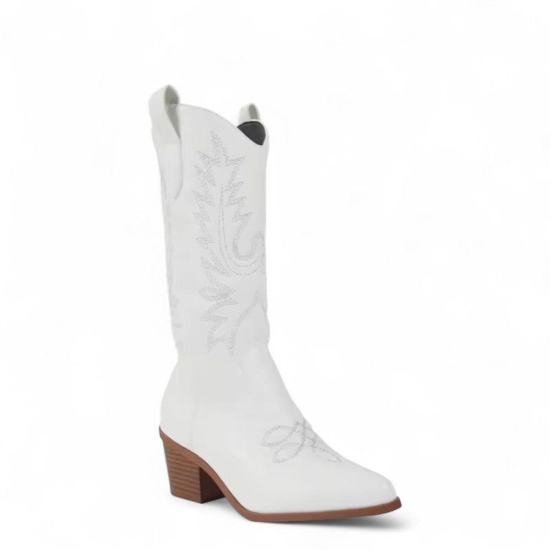 Dyna - Bota Campera Elegante de Tacón con Bordados para Mujer