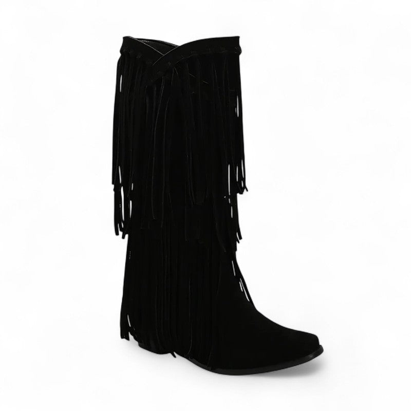 Ela - Bota Campera Media-alta Estilo Cowboy de Flecos