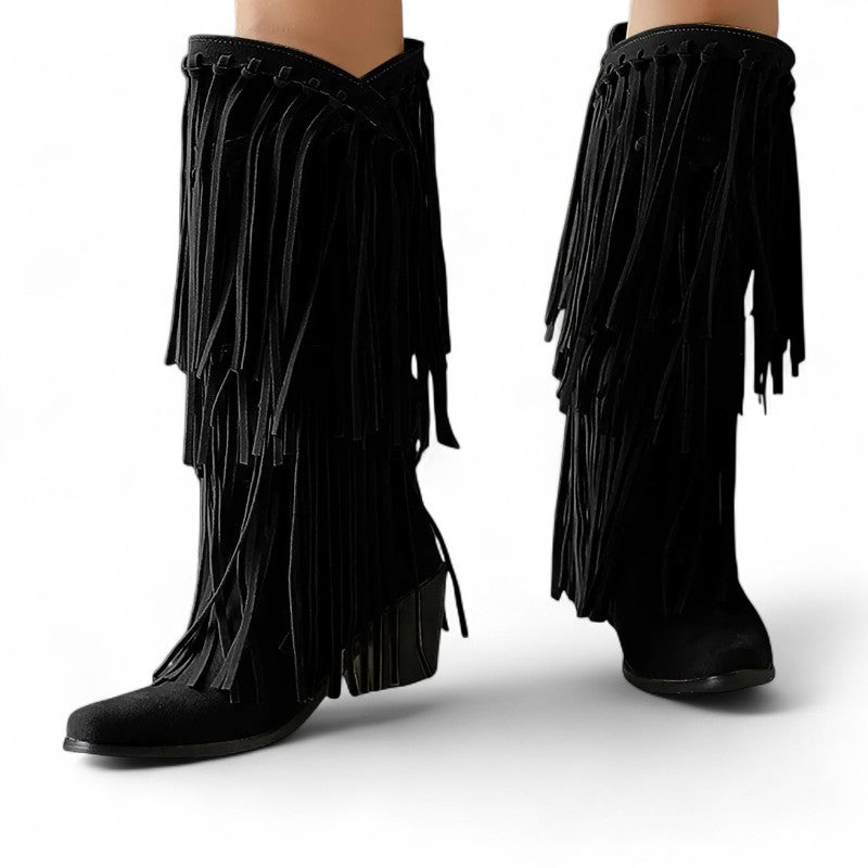 Ela - Bota Campera Media-alta Estilo Cowboy de Flecos