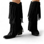 Ela - Bota Campera Media-alta Estilo Cowboy de Flecos