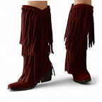 Ela - Bota Campera Media-alta Estilo Cowboy de Flecos