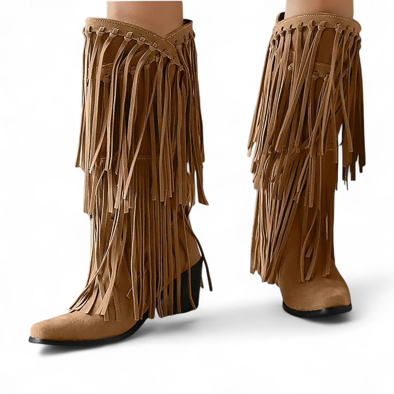 Ela - Bota Campera Media-alta Estilo Cowboy de Flecos