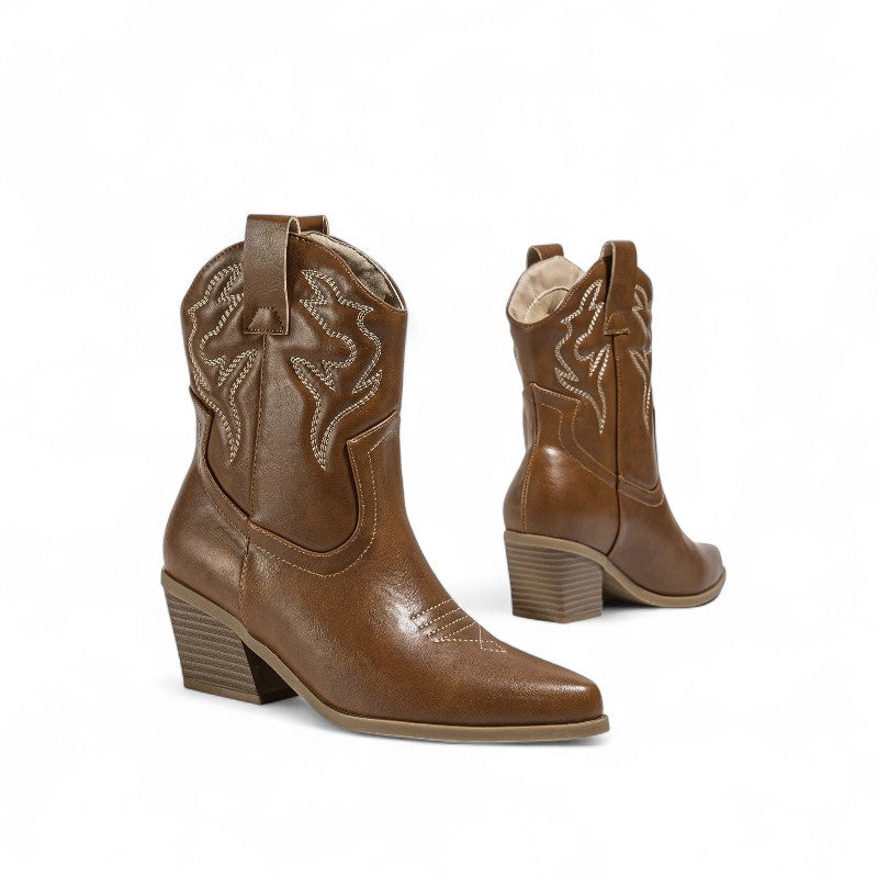 Lysa - Bota Campera Baja Mujer de Tacón Estilo Cowboy