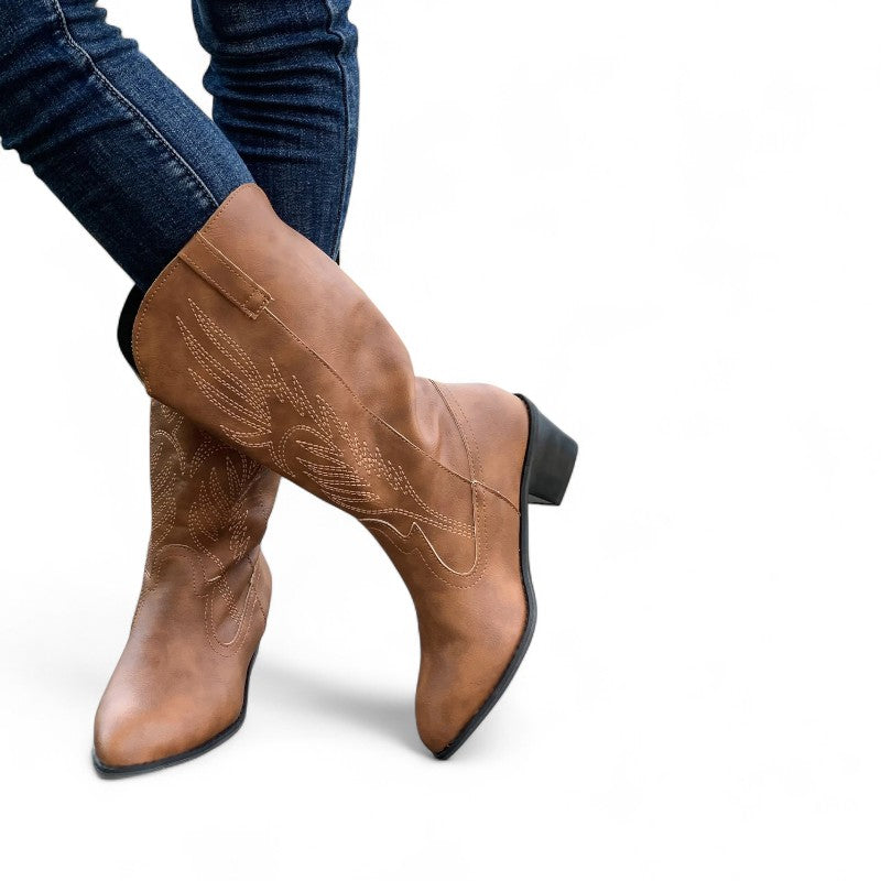 Malena - Bota Campera Mujer Corta Clásica de Bordado