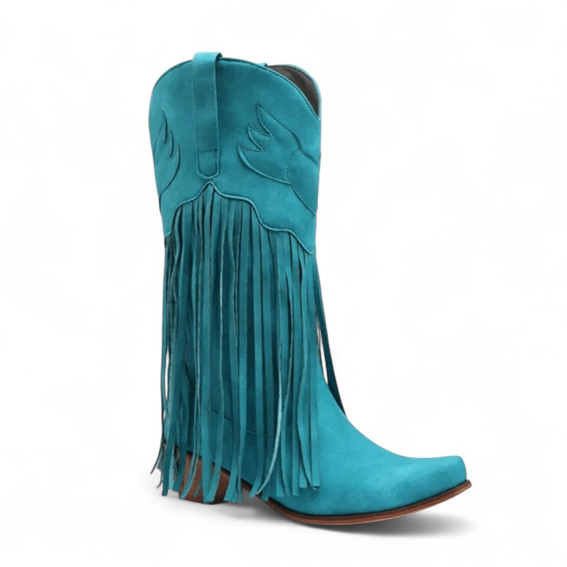 Rebecca - Bota Campera Media Caña de Flecos Largos de Ante