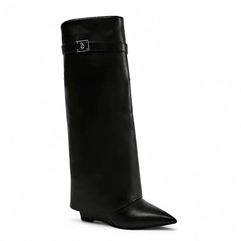 Elin - Bota Alta Negra de Piel de Punta Fina