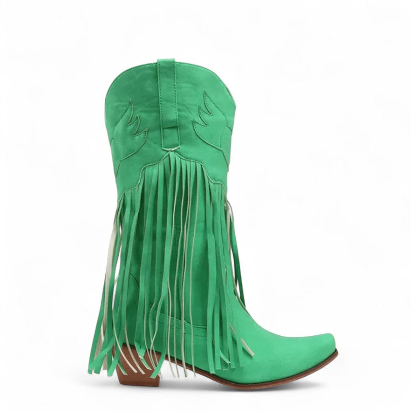 Rebecca - Bota Campera Media Caña de Flecos Largos de Ante