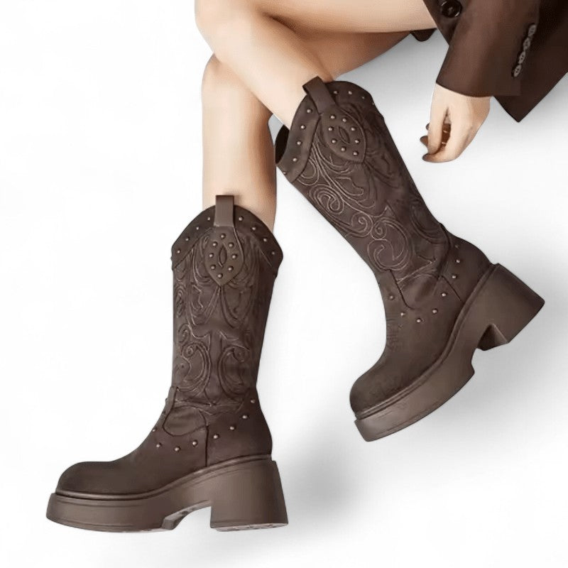 Anita - Bota Campera de Estampado Con Tachuelas y Suela Gruesa