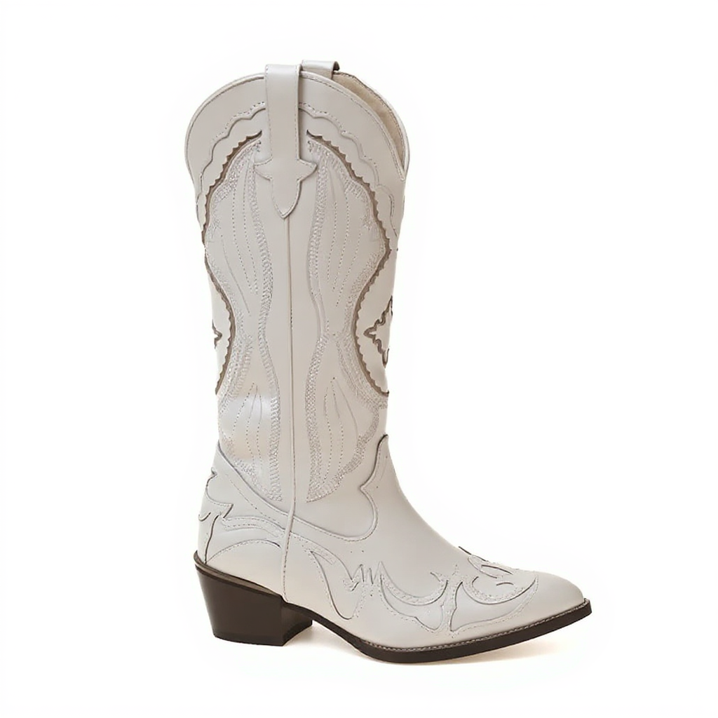 Lyra - Bota Campera Vintage Alta y Blanca de Tacón