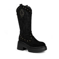 Anita - Bota Campera de Estampado Con Tachuelas y Suela Gruesa