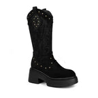 Anita - Bota Campera de Estampado Con Tachuelas y Suela Gruesa