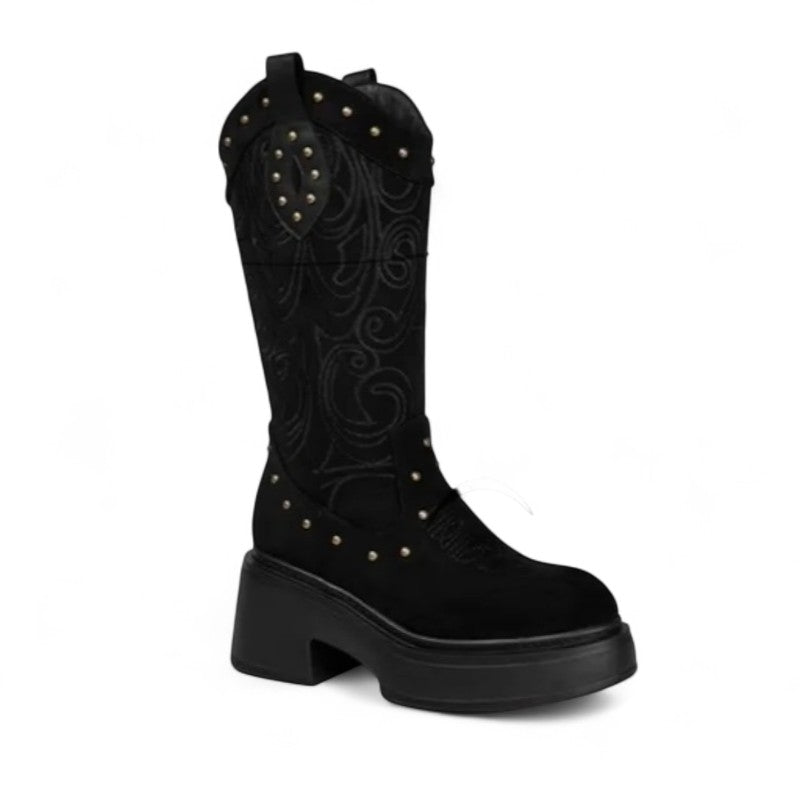 Anita - Bota Campera de Estampado Con Tachuelas y Suela Gruesa