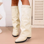 Carme - Bota Campera Larga de Tela de Dobladillo