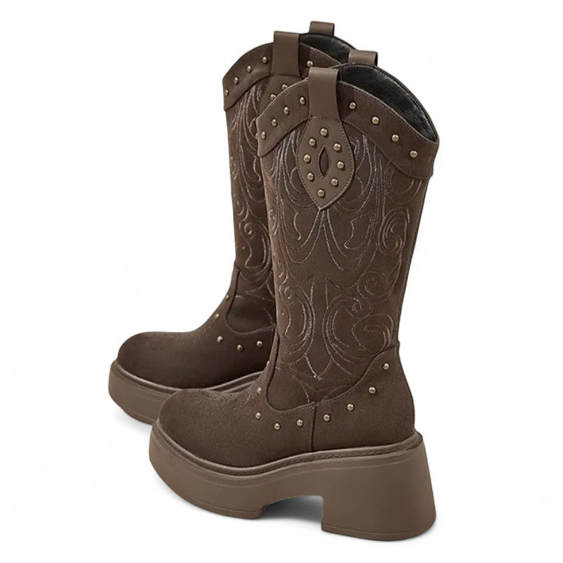 Anita - Bota Campera de Estampado Con Tachuelas y Suela Gruesa