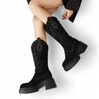 Anita - Bota Campera de Estampado Con Tachuelas y Suela Gruesa