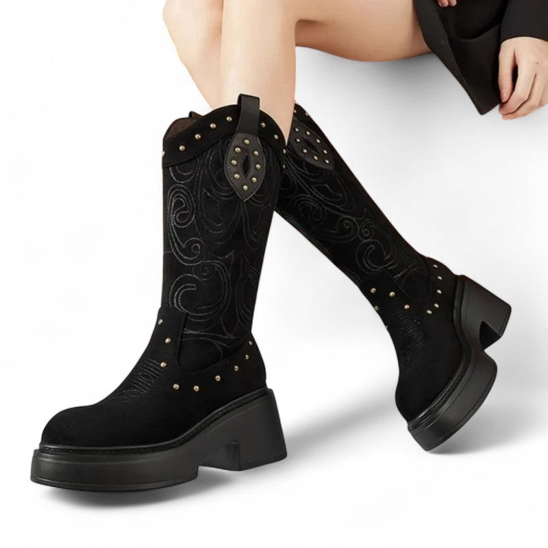 Anita - Bota Campera de Estampado Con Tachuelas y Suela Gruesa