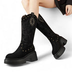 Anita - Bota Campera de Estampado Con Tachuelas y Suela Gruesa