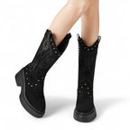Anita - Bota Campera de Estampado Con Tachuelas y Suela Gruesa