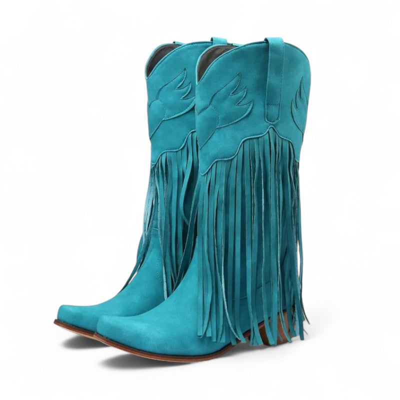 Rebecca - Bota Campera Media Caña de Flecos Largos de Ante