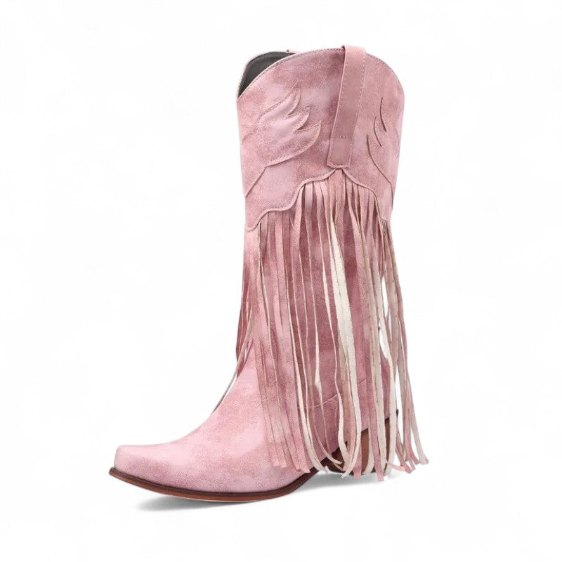 Rebecca - Bota Campera Media Caña de Flecos Largos de Ante