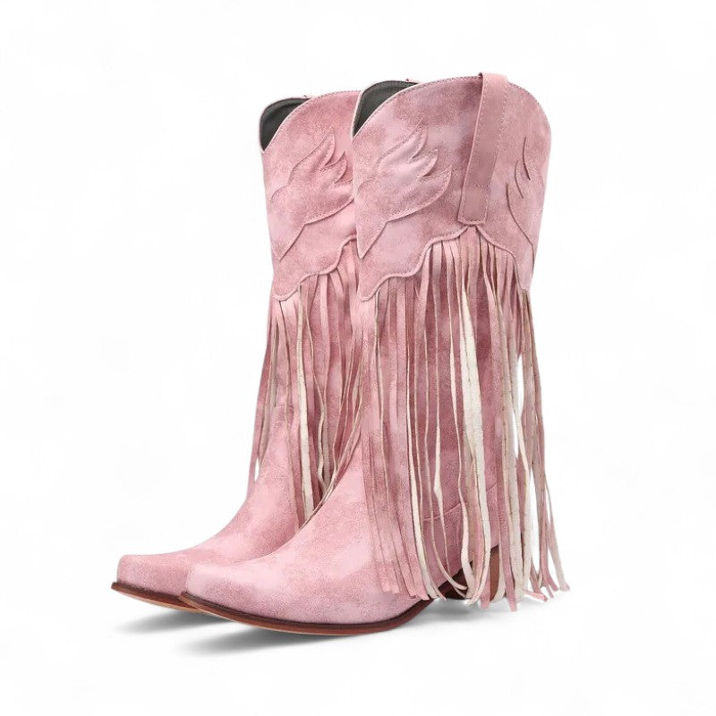 Rebecca - Bota Campera Media Caña de Flecos Largos de Ante