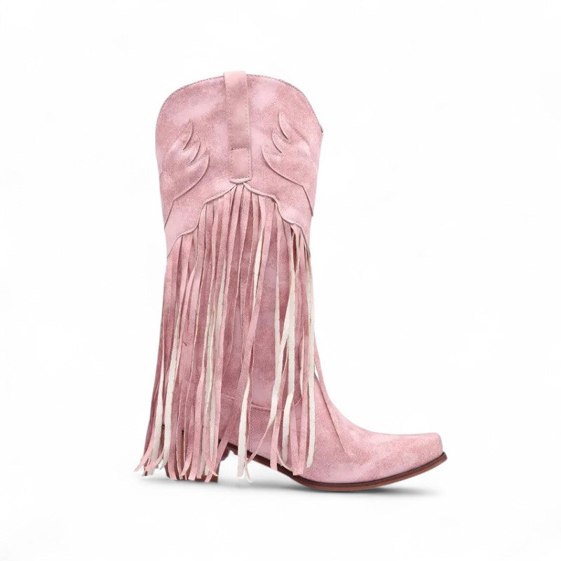 Rebecca - Bota Campera Media Caña de Flecos Largos de Ante