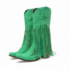 Rebecca - Bota Campera Media Caña de Flecos Largos de Ante