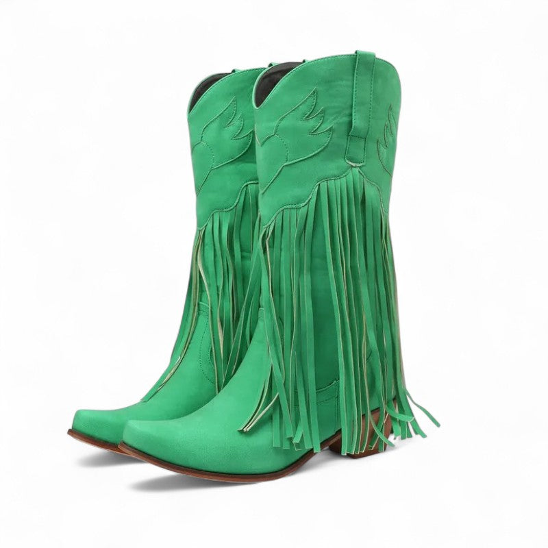 Rebecca - Bota Campera Media Caña de Flecos Largos de Ante