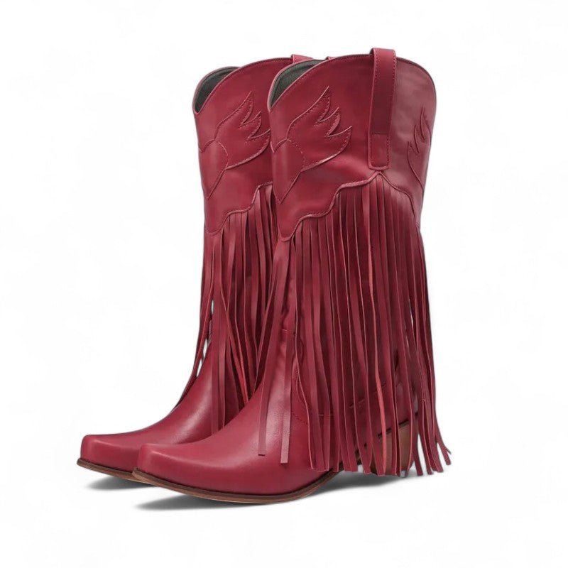Rebecca - Bota Campera Media Caña de Flecos Largos de Ante