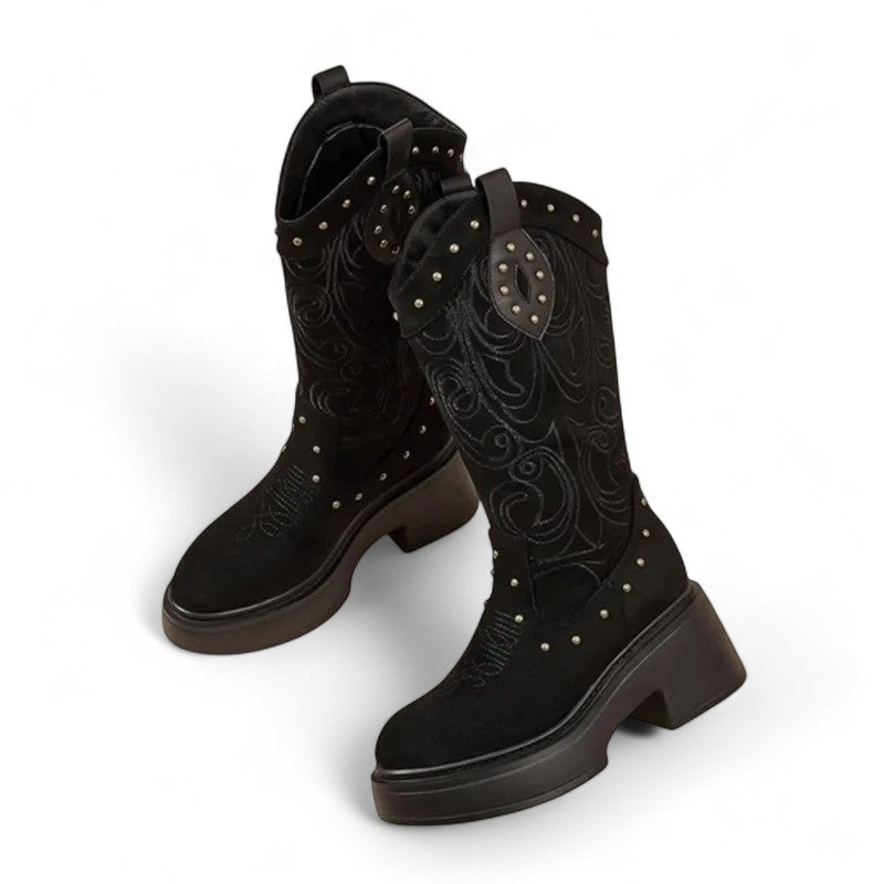 Anita - Bota Campera de Estampado Con Tachuelas y Suela Gruesa