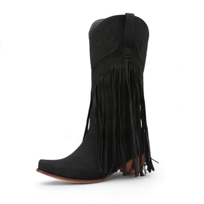 Rebecca - Bota Campera Media Caña de Flecos Largos de Ante